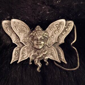 ❤️BERGAMONT BRASS WORKS 1974 SILVER TONE FAIRY BELT BUCKLE